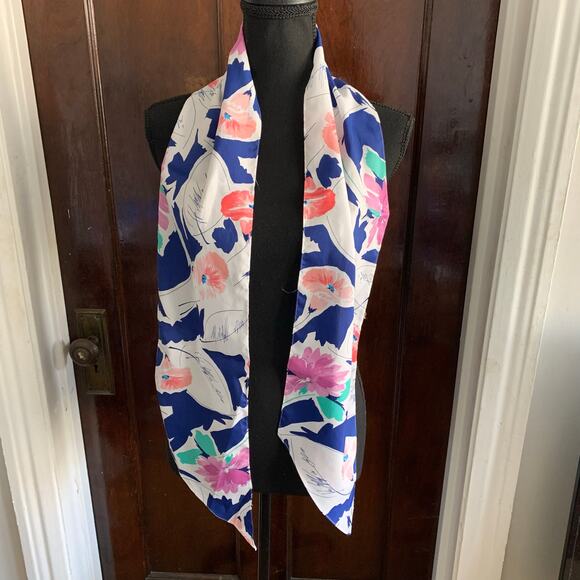 White and Multicolor Watercolor Flowers Euro Summer Oblong Scarf Symphony Scarfs - Picture 3 of 12